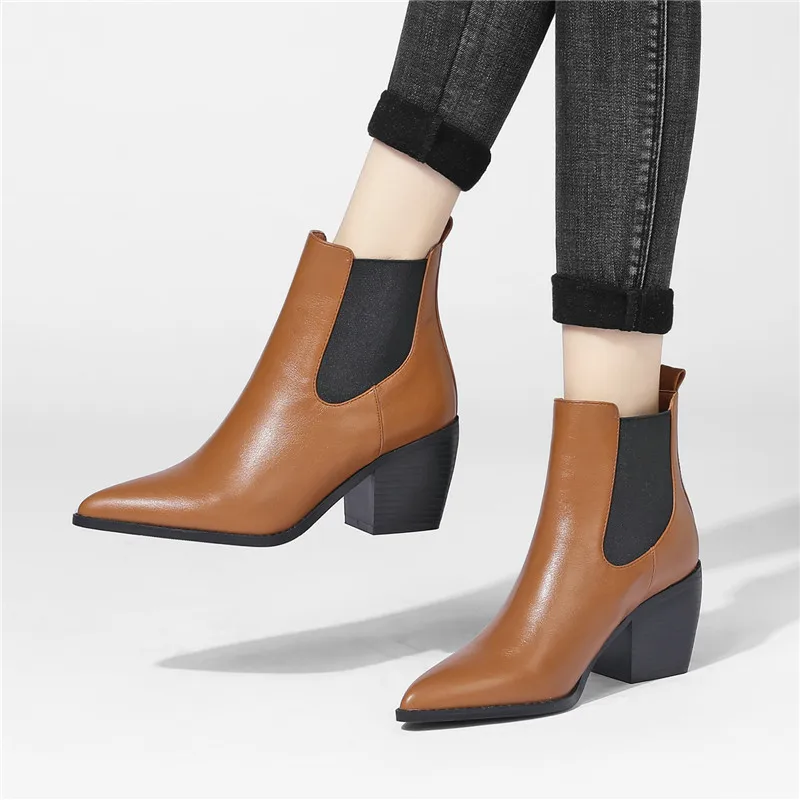 

2024 Plus Size 43 Thick High Heels Ladies Ankle Boots Leopard Pointed Toe Autumn Winter Popular Chelsea Boots Women