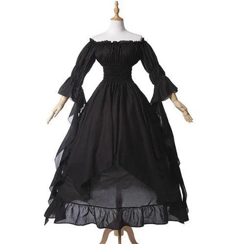 thumbnail image 1 of Vestido victoriano medieval, vestido gótico, elegante vestido gótico renacentista negro con volantes, vestido de mujer para fiesta de cosplay, disfraz de Halloween, talla 5XL, 1 of 5