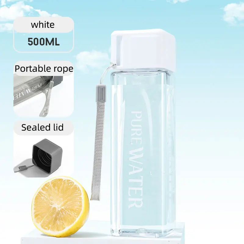 Sports Water Bottle 480ml 1 Pcs Clear Square Drinking Glass in Plastic for Outdoor Sports