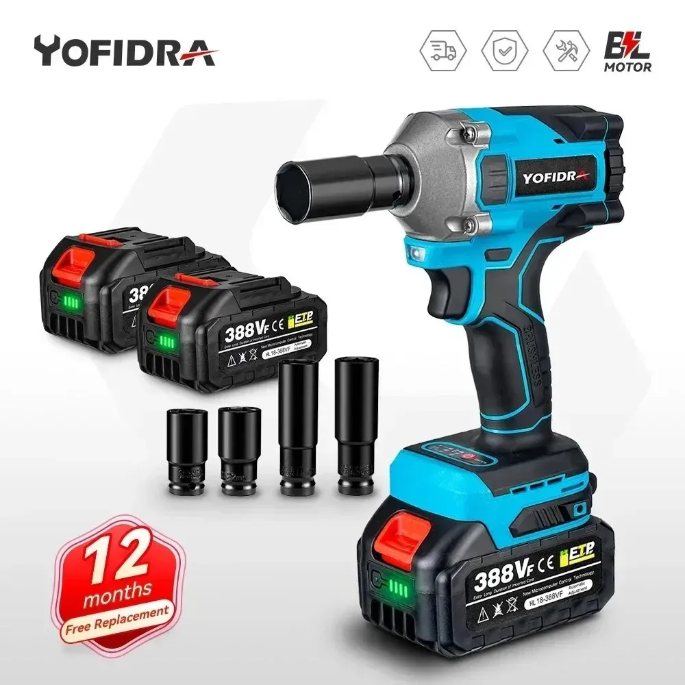 Yofidra 1000N.m Brushless Electric Impact Wrench 1/2 Inch 3 Gears Variable Cordless Car Repair Power Tool For Makita 18V Battery