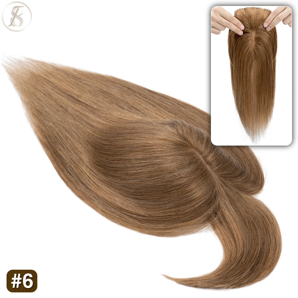 TESS 6"-18" Damen-Echthaar-Topper, 7 x 12,5 cm, Haarspangen, Naturhaar-Perücken, 100 % Echthaarteil für Frauen, Seidenbasis-Clip-in-Haar – Detail 14