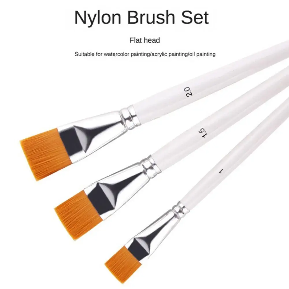 3PCS/Set Oil Painting Brush 3Color Big Flat Head Short Rod Set Nylon Hair Painting Watercolor Brush Artist Brushes painting brushes blending brush
