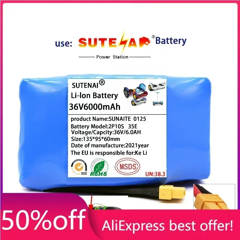 

100% New 36V 18650 Li-ion battery 10s2p 36v battery 6000mAh battery pack 42V 6000mah scooter twist car battery+Free Delivery