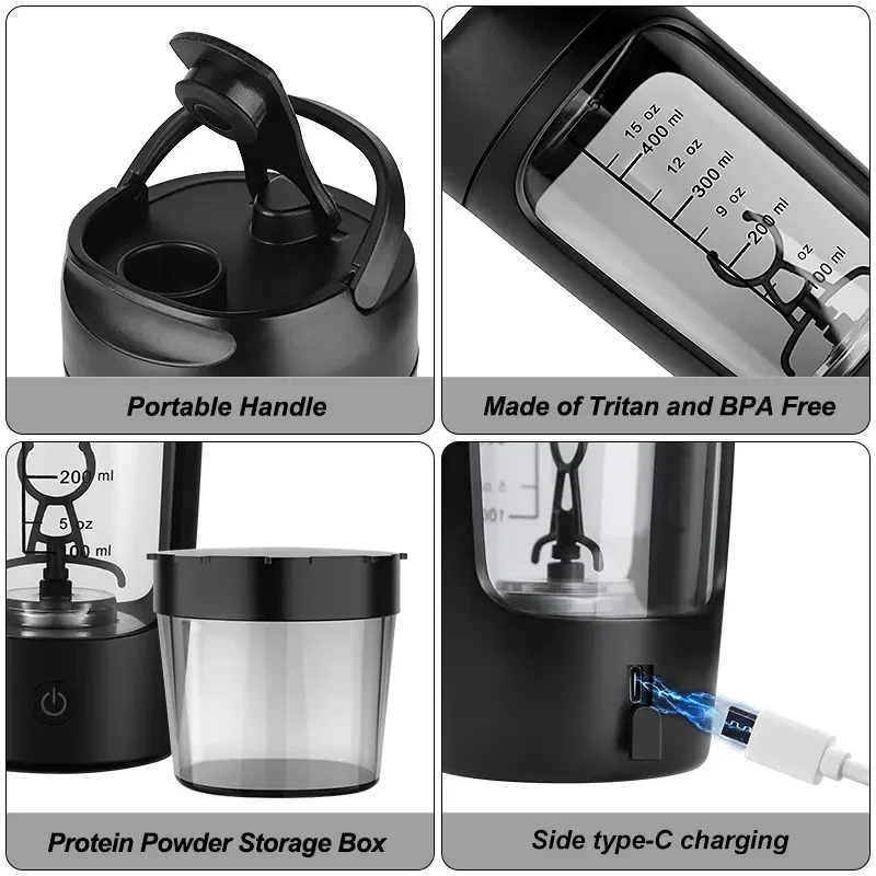 650ml USB Electric Portable Whey Protein Shaker bottle Fully Automatic Stirring Cup Rechargeable Gym BA Free Cocktail Blend protein bottle shaker bottle shaking cup protein shaker cup cocktail shaker electric stirring cup self stirring shaker cup