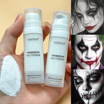 Fondotinta liquido bianco, copertura resistente a copertura totale, formula liquida cremosa per trucco gotico, cosplay, opaco a lunga durata