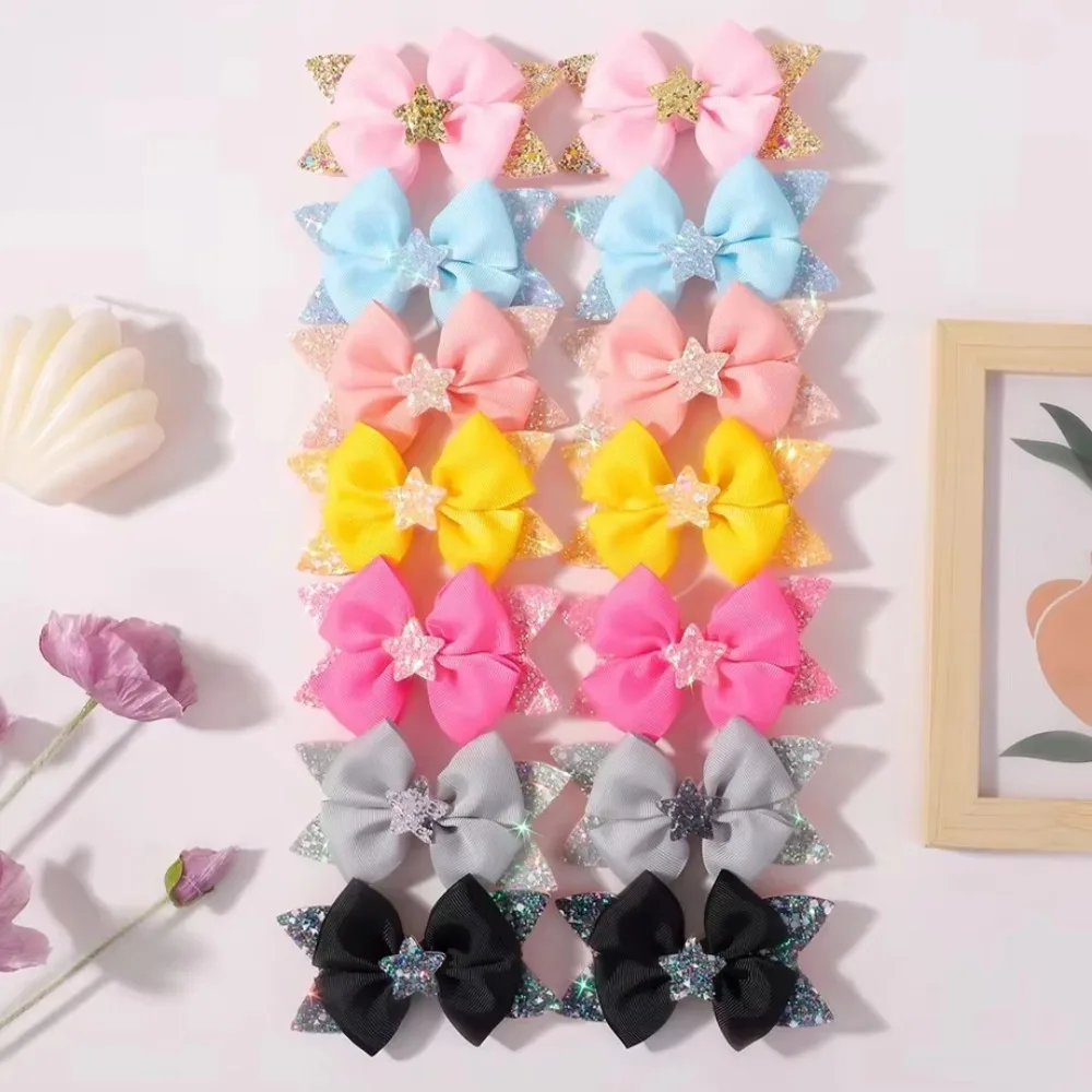 BABY BOWS 2 Stück 4,33 Zoll Stern Glitzer Schleife Haarspangen für Mädchen Boutique Band Schwalbenschwanz Haarspange Kopfbedeckung Kinder Haarschmuck
