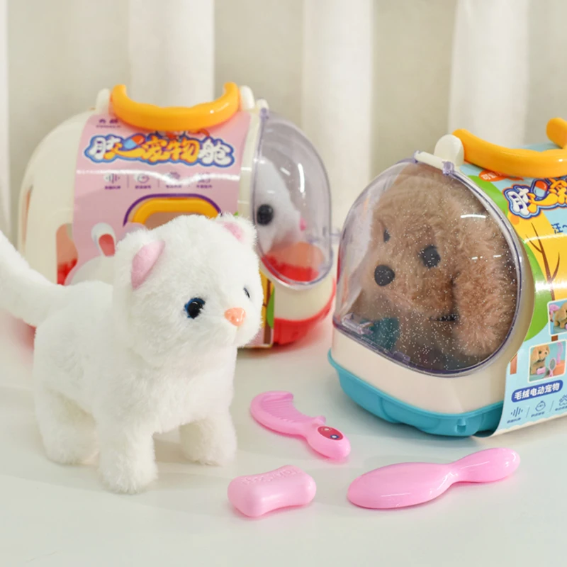 Plush Puppy Toy Electronic Interactive Pet Dog Walking Barking Realistic Stuffed Animal Pretend Play Set for Children Girls