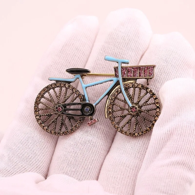 Spilla vintage a forma di bicicletta in argento sterling con perle