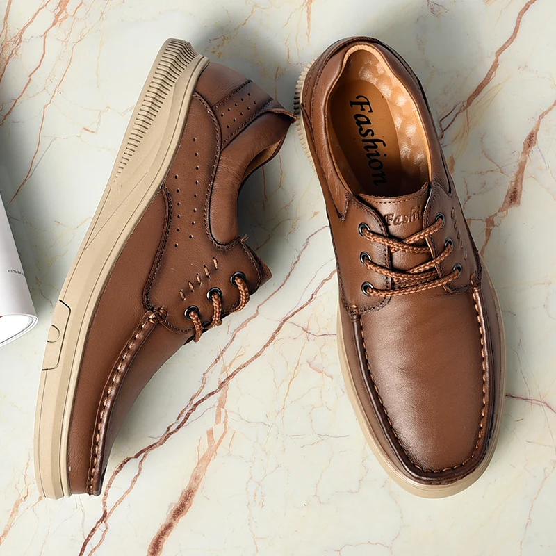 Golden Sapling Genuine Leather Men's Casual Shoes Business Loafers Fashion Leisure Flats for Men Office Party Wedding Moccasins