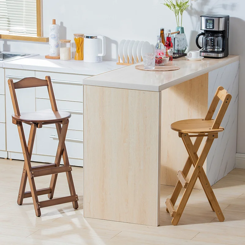 

Bamboo Dining Chairs High Chair Foldable Bar Chair Small Apartment Household High Stool Kitchen Stool Milk Tea Shop Front Chair