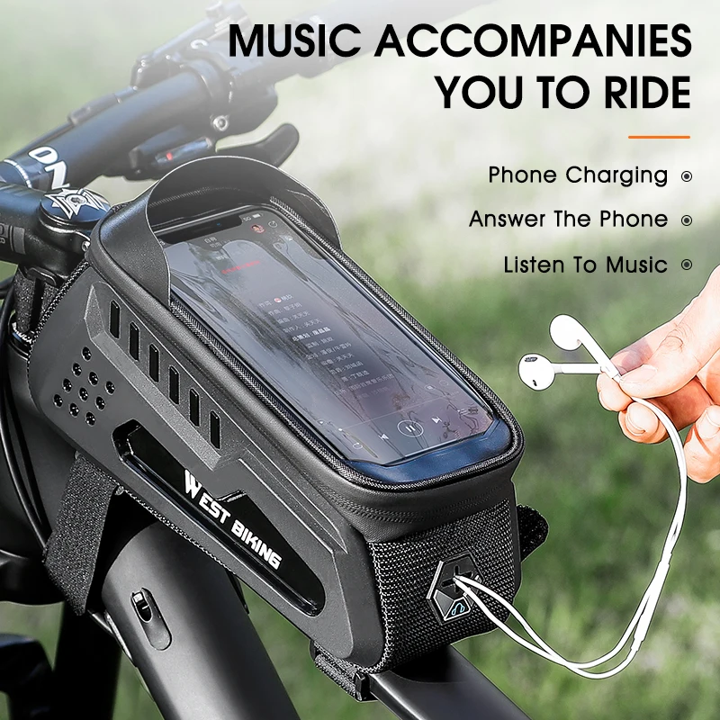 WEST BIKING Waterproof Bicycle Bag Cycling Top Tube Front Frame Bag 7.4 Inches Phone Case Storage Touch Screen MTB Road Bike Bag