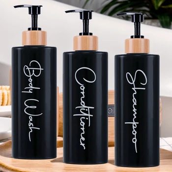 3pcs Shampoo and Conditioner Dispenser Set Empty Refillable Shower Room Shampoo Bottle Bathroom Soap Pump Bottles with Labels