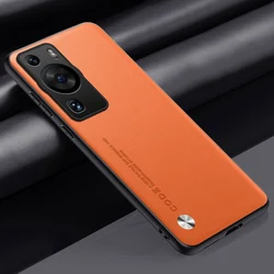 Luxury PU Leather Shockproof Phone Case - Full Protection Back Cover - Huawei P60 Pro (Orange)