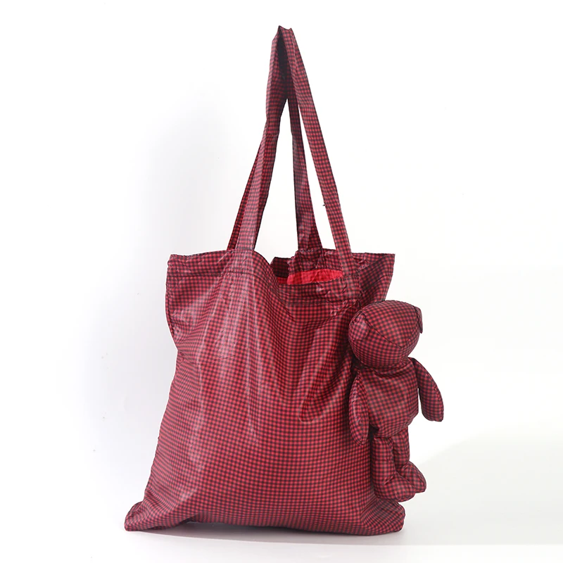 Eco-Friendly Plaid Bear Waterproof Cotton Tote Bag - High Capacity Reusable Shopping Bag