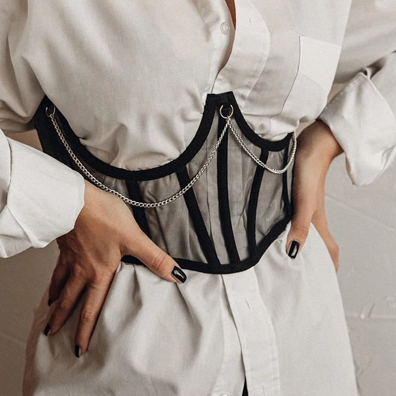 Women's Corset Gothic Corset Top Slimming Waist Belt Punk Chain Lace Waist Shaper Sexy Bustiers gaine amincissante femme
