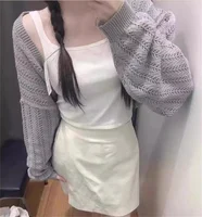Korean Style Cardigans for Women Loose Long Sleeve Gray Fashion Simple Design Solid Spring Autumn Clothing College All-match Top