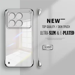 Luxury Plating Transparent Frameless Ultra Thin Case with Clear Hard Lens Protection Cover for Poco X7 (Silvery)