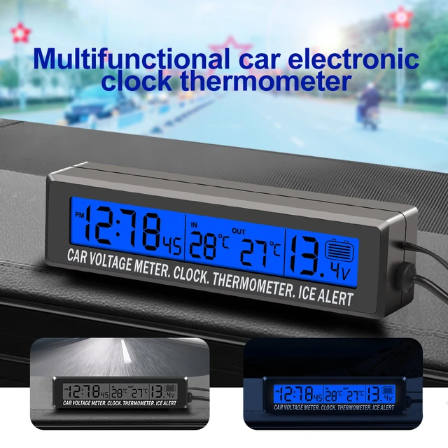 3 in 1 Mini elektronische Auto Uhr Auto innen Außentemperatur Thermometer  Batteries pannungs messer mit Zigaretten buchse - AliExpress
