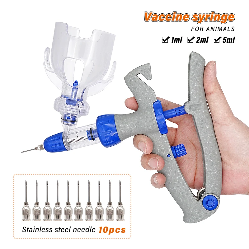 

Automatic Continuous Syringe Animal Adjustable Syringe Chicken Bird Poultry Durable Vaccine Injector 10 Needles Veterinary Tool