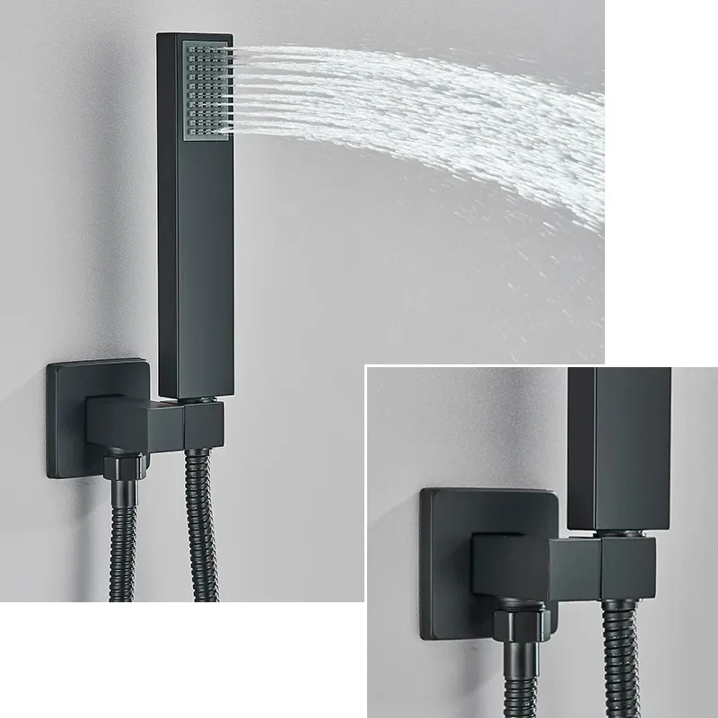 Black Concealed Shower Faucet LED Rainfall Shower Head Digital Display System Bathroom Tap Ceiling Install Taps shower head,bathroom faucet,bathroom shower faucet set