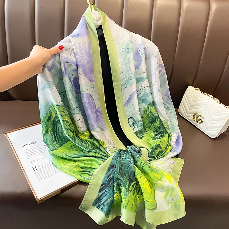 

Fashionable Silk Printed Professional Scarf for Women's Autumn And Winter Warmth Preservation Thin Scarf Dual Purpose Shawl New