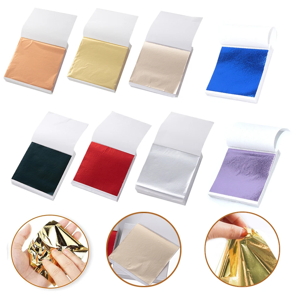 DIY 아트 공예용 모조 금 은 호일 종이 잎 도금, 네일 수지, 생일 파티 웨딩 장식, 100 시트, 9x9cm 