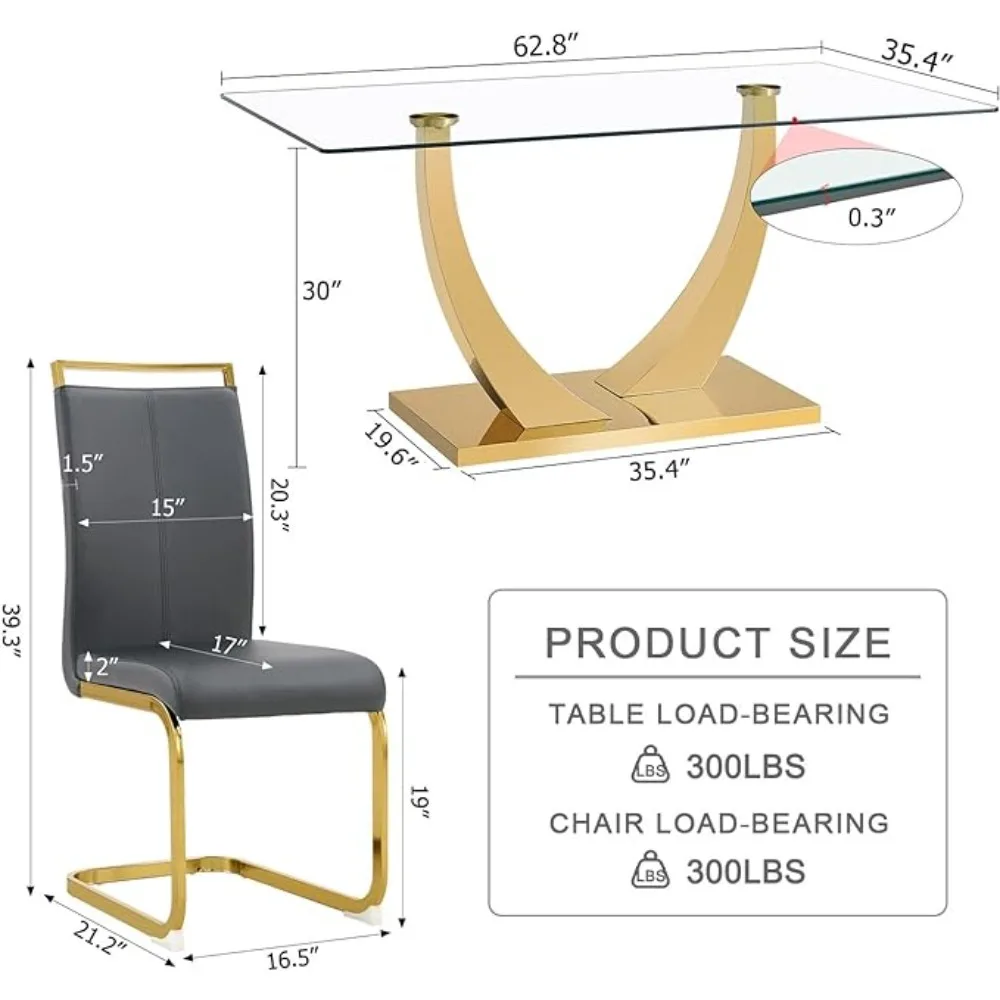 Dining Chair Living Room Table and Chairs Tempered Glass Dinings 5 Piece Dining Table with 4 Pcs Leather Dinings Chairs Living Room Set