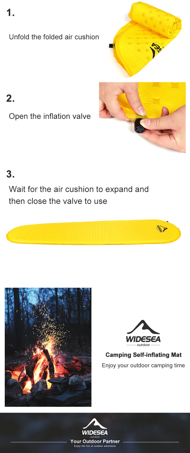 Description Picture 6 of itemWidesea Camping Self-inflating Mattress Folding Inflatable Air Bed Beach Travel Mat Tourism Sleeping Pad Outdoor Hiking