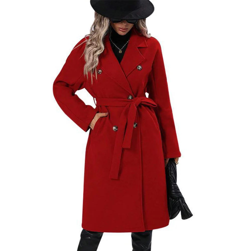 Womens Wool Blend Long Double Breasted Coat