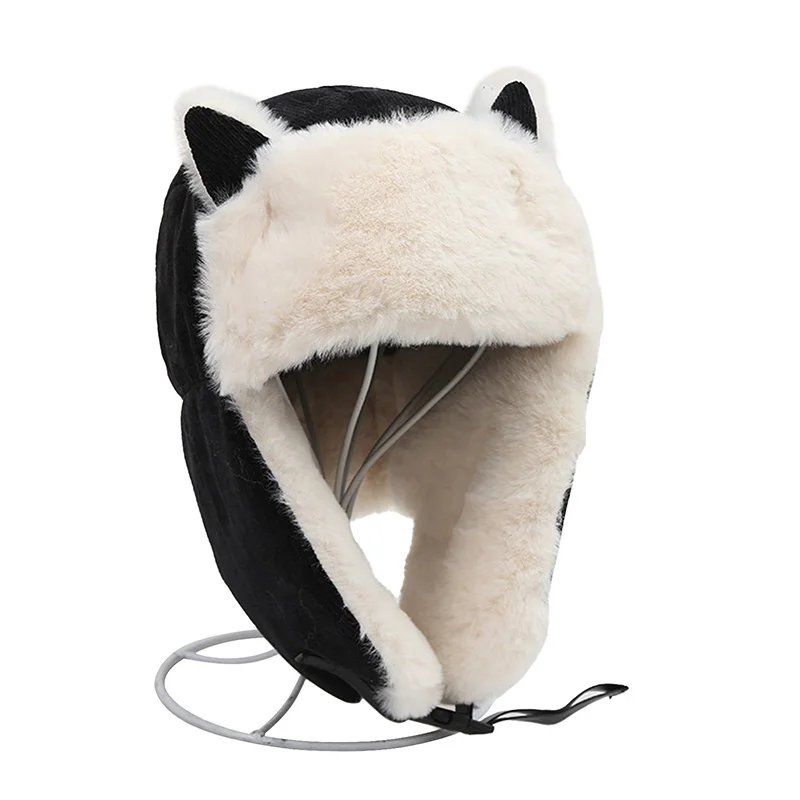 Winter Warm Thick Soft Plush Earmuffs Caps  Bomber Hats Outdoor Snowing Beanies Cat Ear Cashmere Hat Windproof Cotton Turban