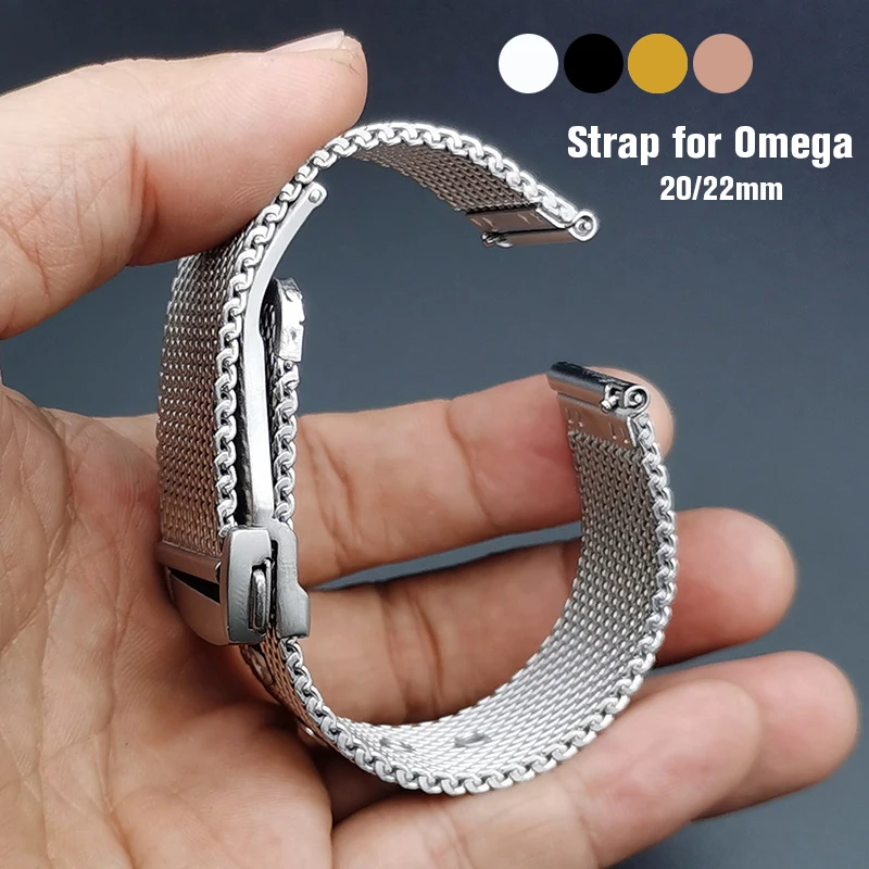 

20mm Mesh Watch Band for Omega 007 HEIMDALLR Seamaster Luxury Bracelet Silver Stainless Steel Strap Replacement Watch Accessory