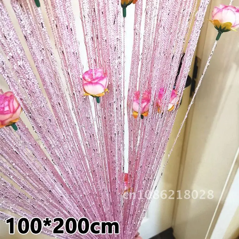 

Window String Curtain Rose Flower Door Valance Divider Hanging Curtain 1*2m Thread Decorative For Bedroom Wedding Party