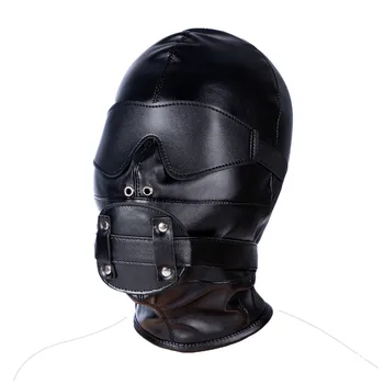 Open Mouth Faux Leather Full Face Mask Hood 5