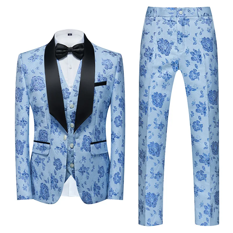 New Arrival Fashion Men Suits Three Pieces Set 100% Polyester Party Costume Homme Autumn Winter Wear Korean Style Plus Size
