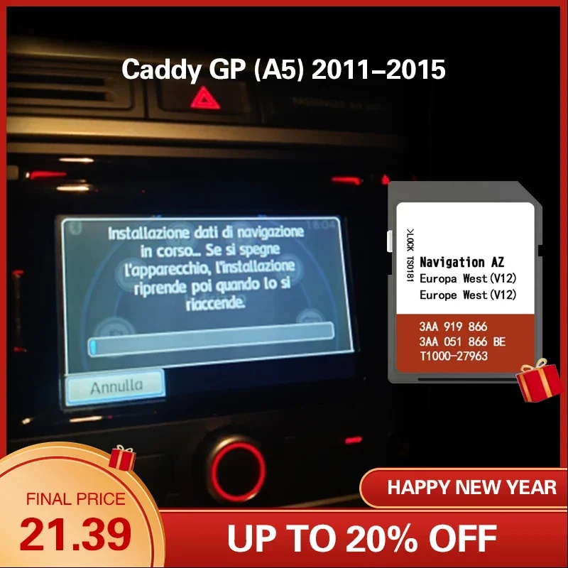 Supporto Per Caddy Gp (A5) 2011-2015 Az V12 West Europe Navigation Map Naving Card