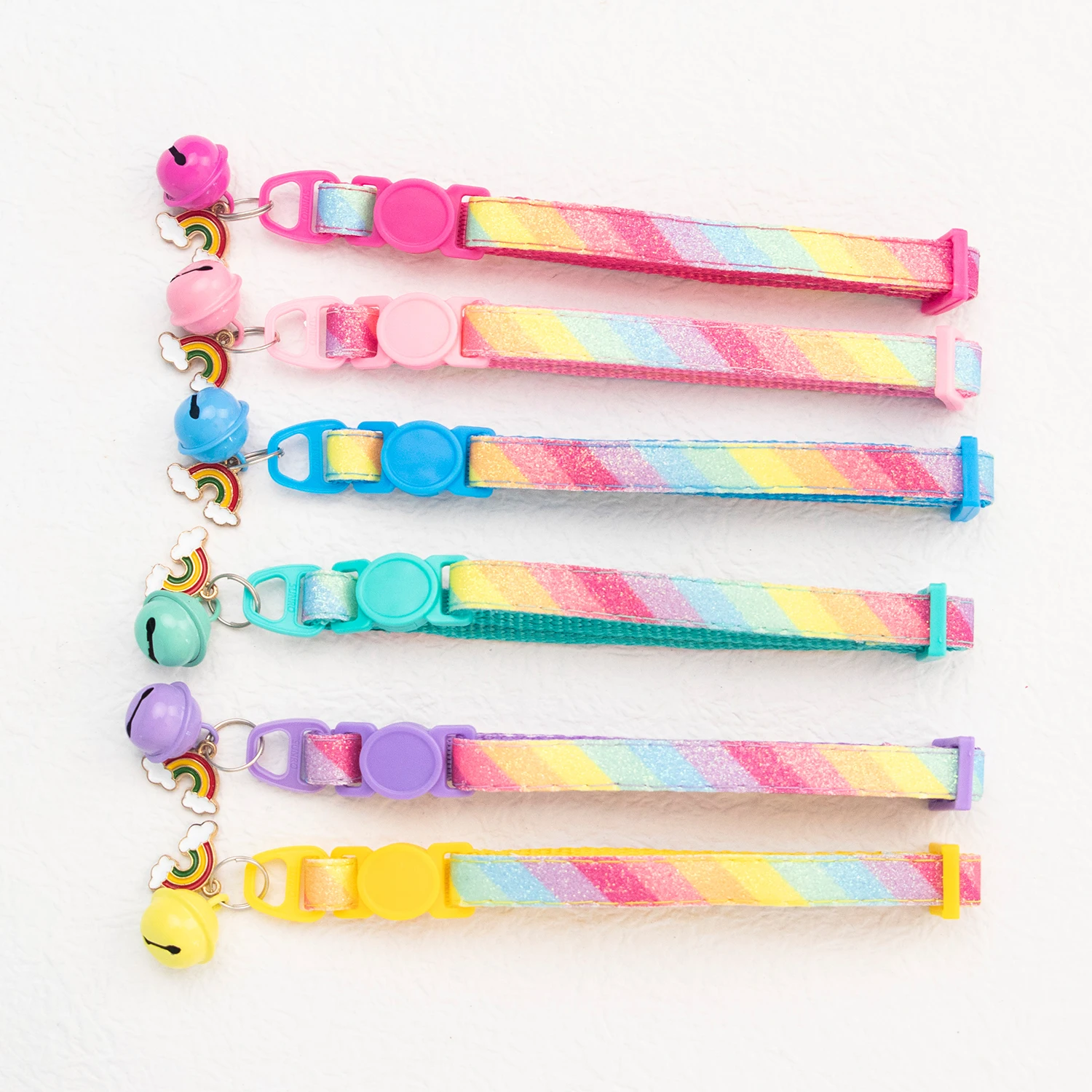 Pet Collar With Bell Cartoon Rainbow Colorful Dog Puppy Cat Accessories Kitten Collar Adjustable Bell Ring Necklace Pet 5