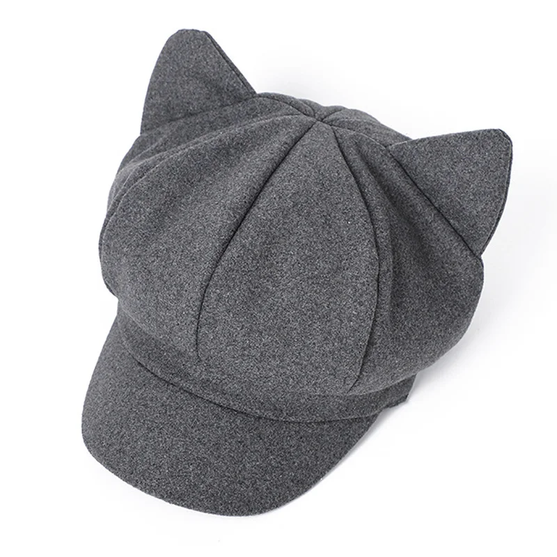 Beret Winter Hats For Women Solid Plain Cute Cat Ear Octagonal Newsboy Cap Ladies Casual Winter Beret Women Painter Cap Vintage women beret women hats