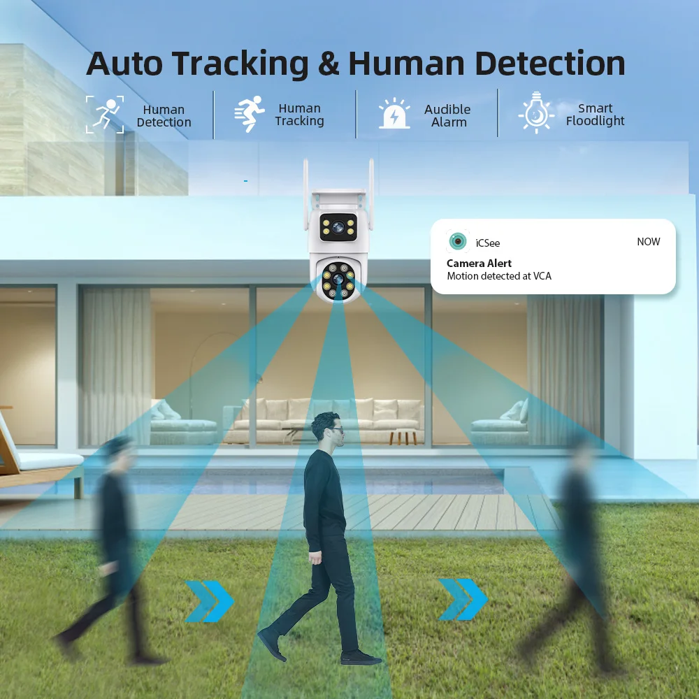 4K 8MP PTZ WIFI Camera Dual Lens Dual Screen IP Camera Outdoor 4MP HD Auto Tracking Security Protection CCTV Surveillance iCSee 4