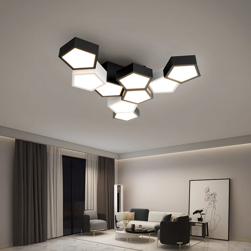 Minimalistische Woonkamer Lamp Plafond Verlichting Honingraat Ontwerp Combinatie Creative Art Binnenverlichting Intelligente Hal Lampen