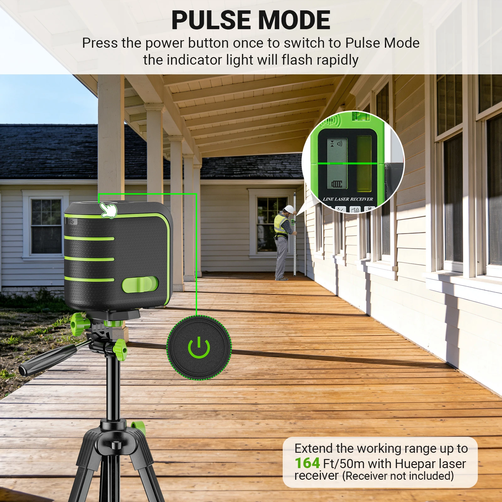 U011G green beam 2 lines self-leveling laser level with pulse mode & 2200mAh bat