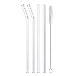 Set of Reusable Clear Glass Drinking Straws - 8 Inch for Juice, Smoothies, and Tea (2 Straight 2 Bent)