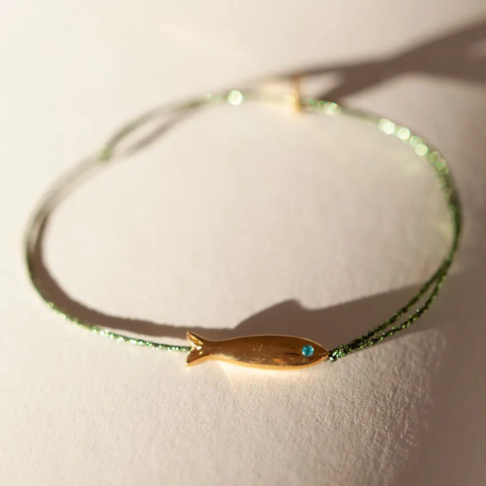 Gold-Plated Fish Zircon with Flash Green Bracelet Wrist Chain