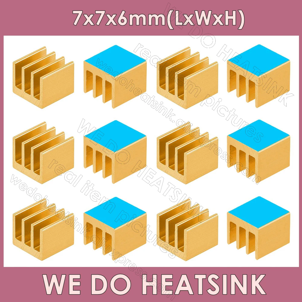 WE DO HEATSINK 7x7x6mm Without or With Thermal Pad Gold Anodized Extruded Heatsinks Aluminum Radiator Electronics Cooler