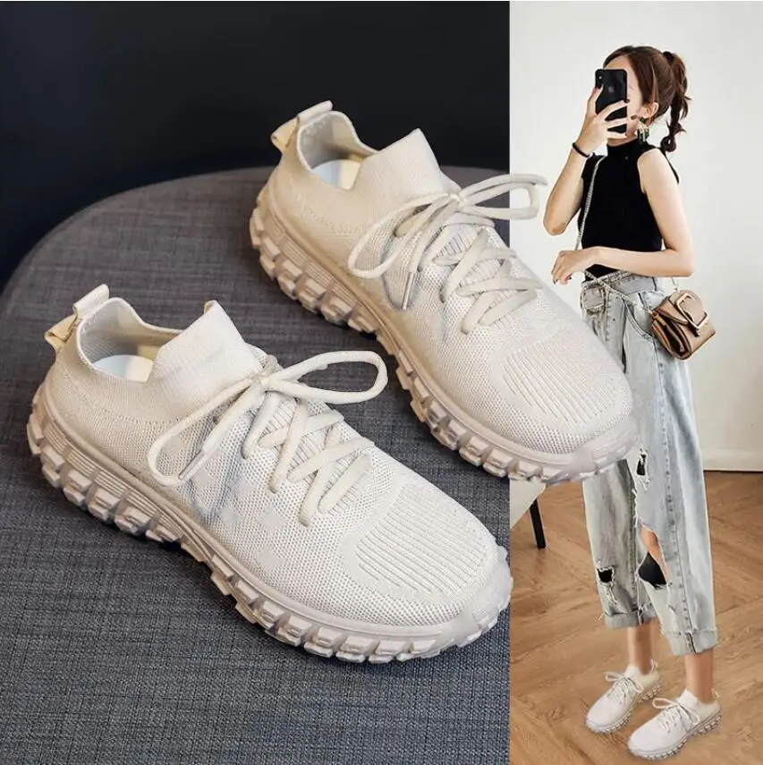 

2024 Women Fashion Casual Shoes Mesh Breathable Lace-Up Ladies Sport Shoes Wedges Chunky Women's Vulcanized Shoes platform shoes