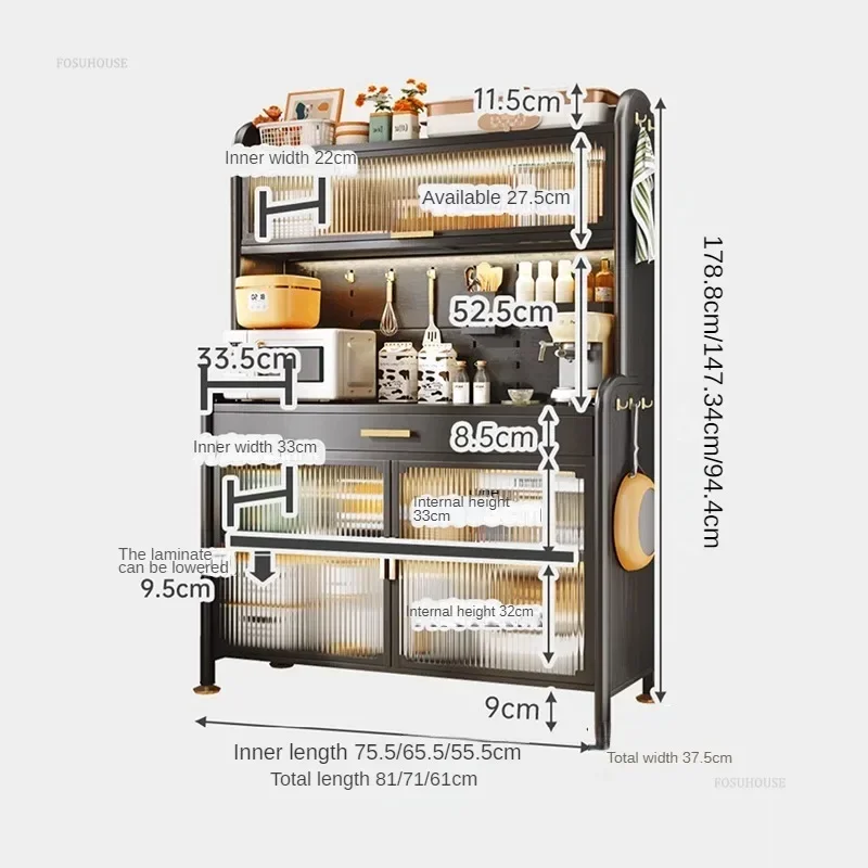 Carbon Steel Simple Cabinet for Restaurant Multi-layer Hanging Design Kitchen Cabinets Modern Creative Sideboard for Living Room