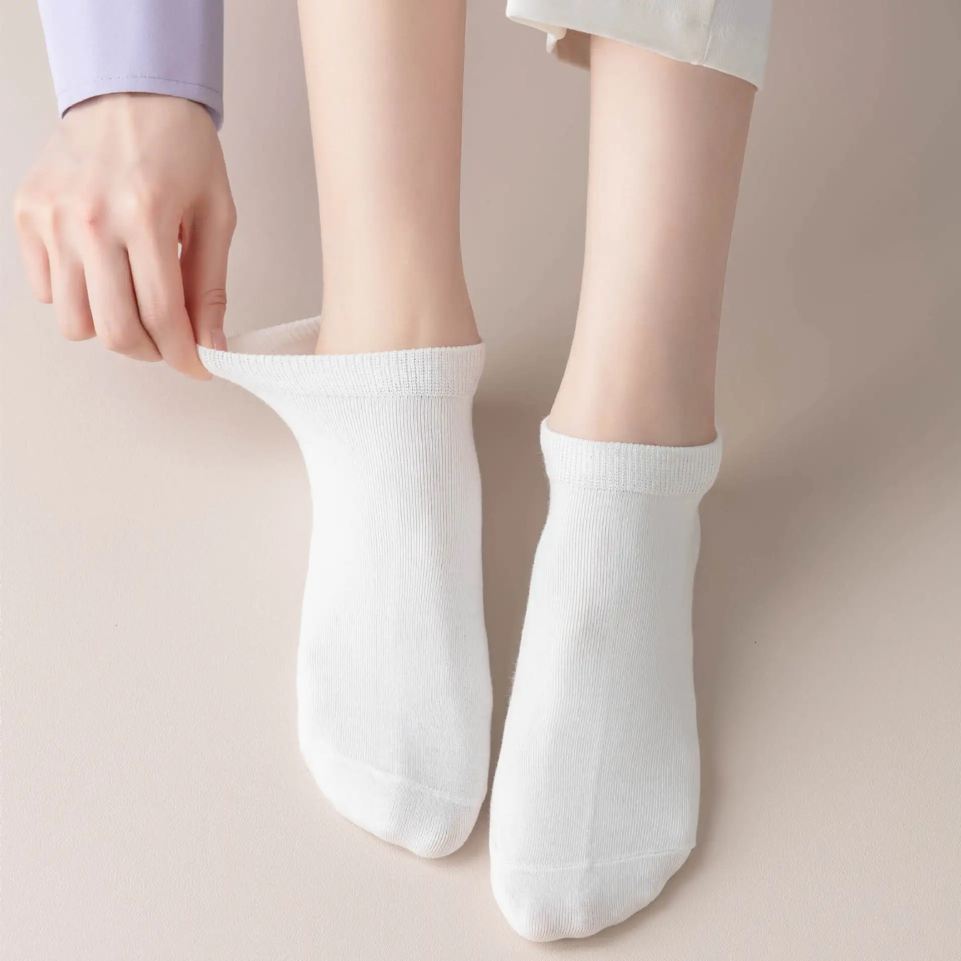 10Pairs Women's Spring and Summer Solid Color Combed Cotton Boat Socks with Boneless Seam Head, Simple Short Tube  Candy socks