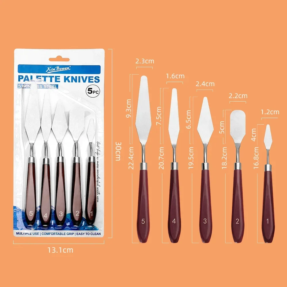 5 Pack Stainless Steel Oil Painting Knives Artist Crafts Spatula Palette Knife Scraper Drawing Art Tools Stationery Supplies 3