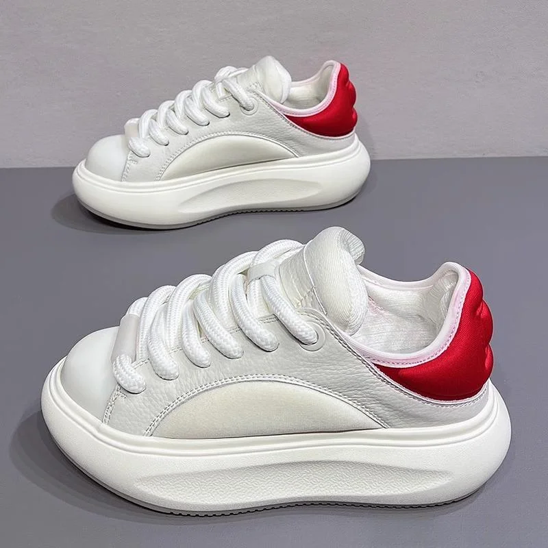 Thick soled white for women in spring and summer 2024, versatile casual height increasing board shoes, Instagram trendy_voghion.com