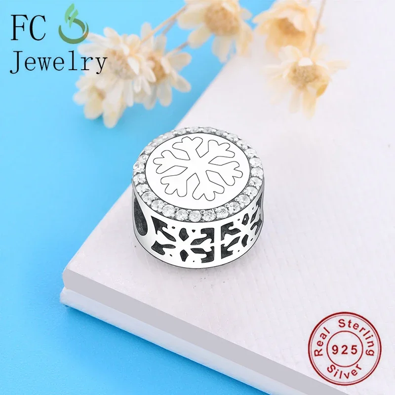 

FC Jewelry Fit Original Pan Charms Bracelet 925 Sterling Silver Round Snowflake Bead For Making Women Christmas Berloque 2022