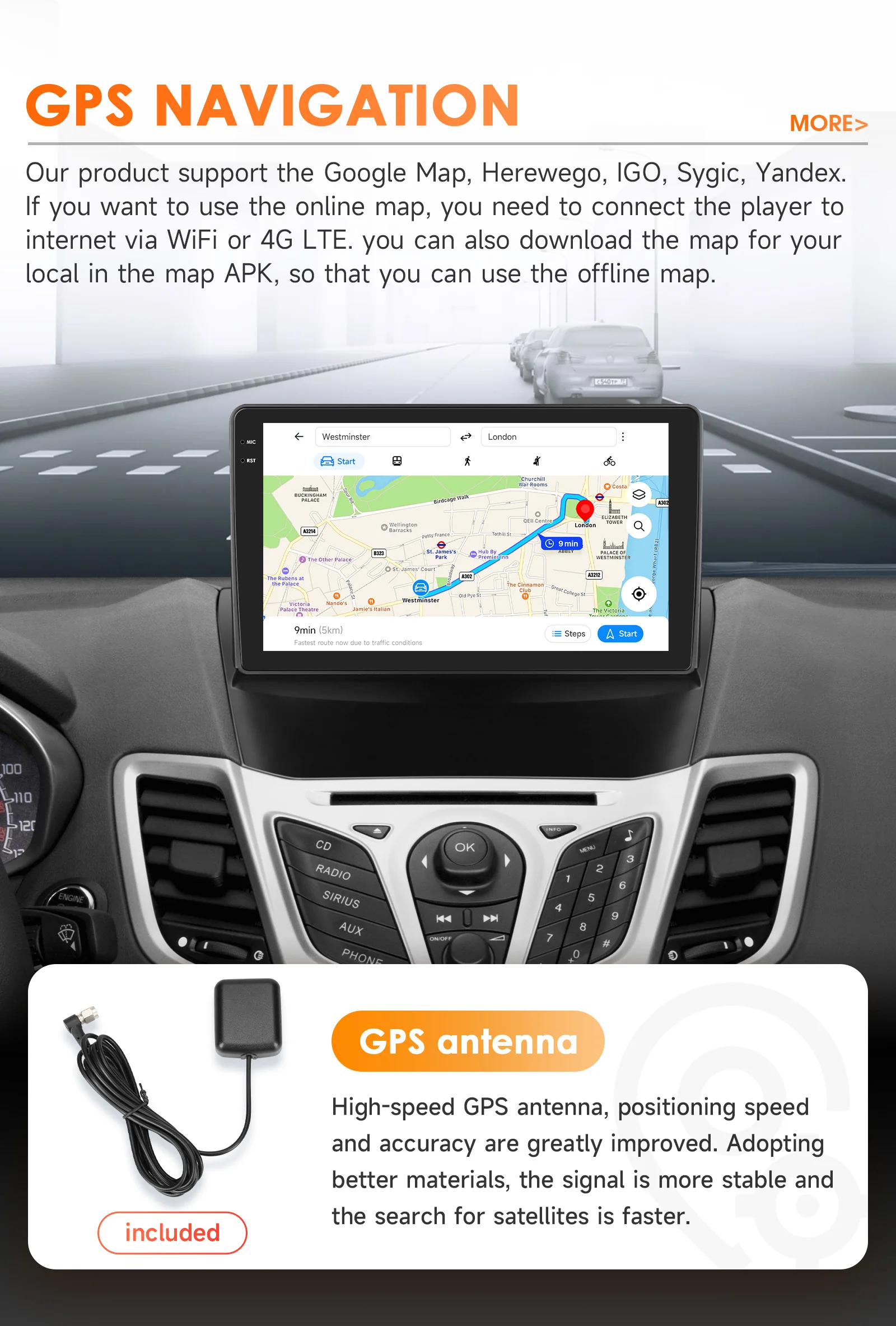 Hizpo Smart Car Radio Autoradio For Ford Fiesta MK7 2009-2017 Car Multimedia GPS 4G Carplay 360Camera By Qualcomm Snapdragon6115 – Detail 31